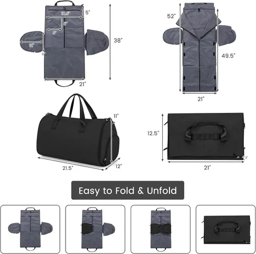 Miniatura 6 de Goplus Bolsa de mano para ropa, bolsa de viaje impermeable con compartimento para zapatos, correa de hombro desmontable, maleta 2 en 1, bolsa