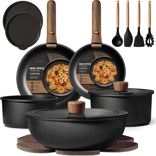 CAROTE 19 piezas ollas y sartenes antiadherentes, juegos de utensilios de cocina con mango desmontable, ollas y sartenes de cocina de inducción,