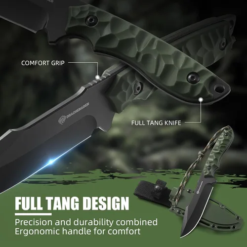 Miniatura 3 de DRACHENADER Cuchillo de hoja fija con funda, cuchillo táctico para hombres, cuchillo de supervivencia con mango ABS, diseño de espiga completa
