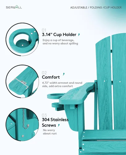 Miniatura 4 de SERWALL Silla Adirondack plegable ajustable, silla Adirondack reclinable con portavasos, Aruba