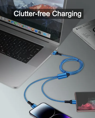 Miniatura 5 de Cable de carga múltiple 2 en 1, de 4 pies de largo, cable de carga múltiple USB a Lightning y puerto tipo C Apple y Android, cable de carga trenzado