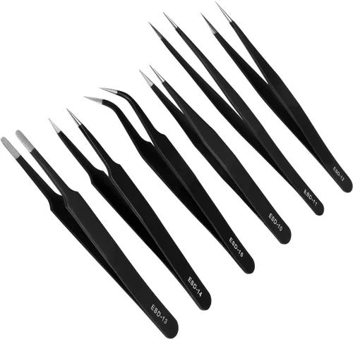 Utoolmart Juego de pinzas de precisión, 6 en 1, de acero inoxidable, antiestáticas, industriales, ESD, para soldadura electrónica, reparación de