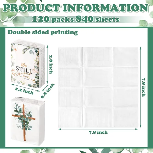 Miniatura 2 de Seajan Paquete de 120 pañuelos cristianos de bolsillo, regalos a granel de 4 capas con versículos de la Biblia, paquetes de viaje de pañuelos