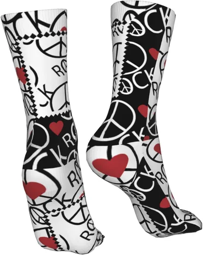 Miniatura 2 de Calcetines abstractos de Hard Rock con signo de paz, negro y blanco, para mujer y hombre, calcetines casuales para deportes al aire libre