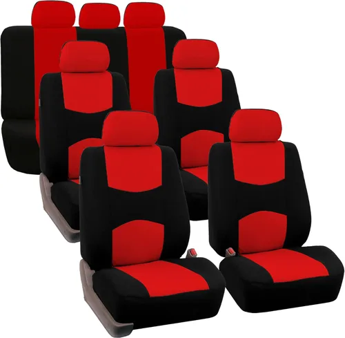 TLH Fundas de Asiento de Tela Plana Rojas de 3 Filas 7 Asientos Ajuste Universal Accesorios del Interior del Automóvil, Fundas de Asiento Rojo