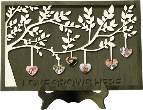 Miniatura 45 de Regalos para mamá, letrero de árbol familiar personalizado con nombres personalizados, placas de madera, decoración grabada con nombres familiares