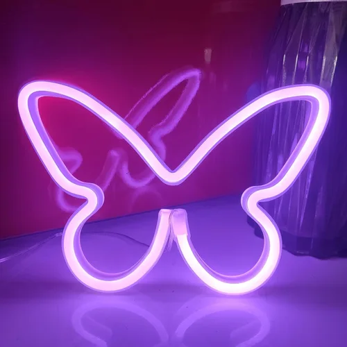 Miniatura 8 de JYWJ Letrero de neón de mariposa, luz de neón con pilas USB o 3 AA, decoración de mesa LED, decoración de pared de dormitorio, regalo de cumpleaños