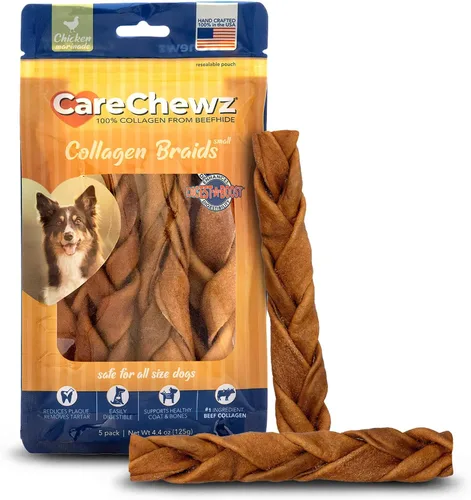 Pet Factory CareChewz - Golosinas trenzadas delgadas de colágeno de 6 a 7 pulgadas para masticar para perros, sabor a pollo, 5 unidades/1 paquete