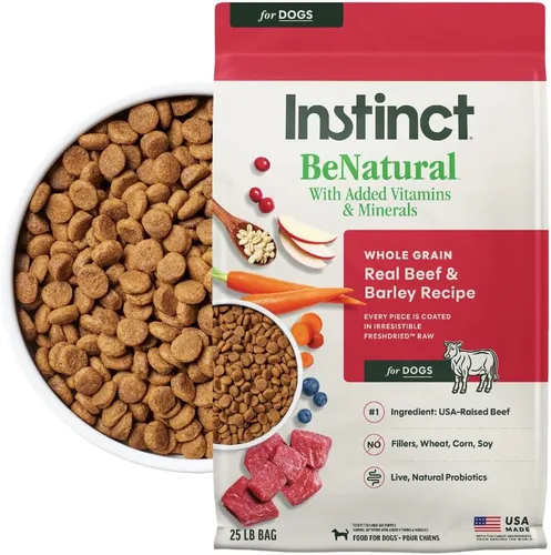 Instinct Be Natural, alimento seco natural para perros, croquetas con recubrimiento crudo - carne de res real y cebada, bolsa de 25 lb