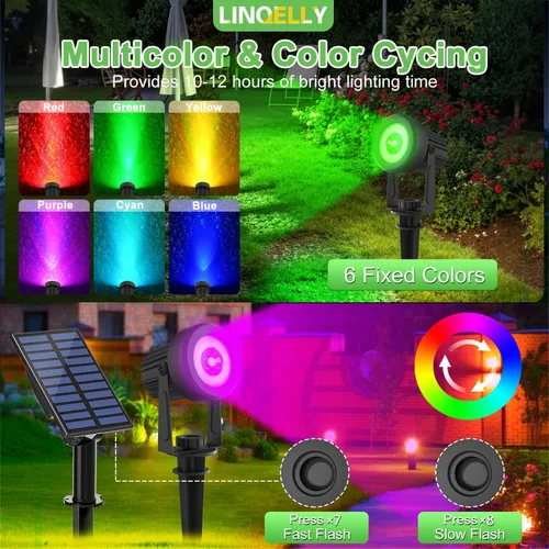 Miniatura 3 de Focos solares impermeables para exteriores, focos de paisaje RGB, iluminación solar decorativa de Navidad para jardín, patio, camino, césped
