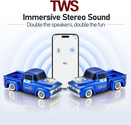 Miniatura 3 de WSTER Altavoz Bluetooth retro para auto, altavoces Bluetooth portátiles con radio FM, emparejamiento estéreo TWS, luces LED de fiesta, reproducción