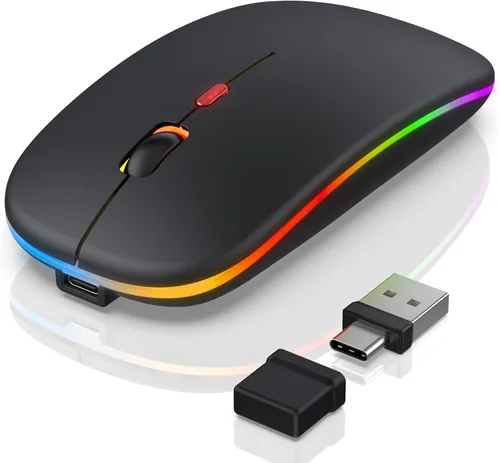 Miniatura 11 de ratón LED inalámbrico - ratón RGB recargable Bluetooth inalámbrico para MacBook Pro Air Mac iPad PC portátil, ratón óptico silencioso USB C