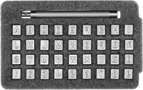 QWORK Juego de sellos de cuero para trabajo de cuero, kit completo de 37 piezas con números, letras y mango de acero, tamaño de 1/4 pulgadas para
