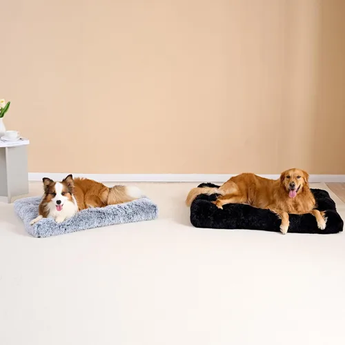 Miniatura 8 de EHEYCIGA Cama Esponjosa para Jaula de Perros Grandes, Almohadilla de Jaula de Piel Sintética Afelpada, Cama Calmante Anti-Ansiedad para Perros Negro