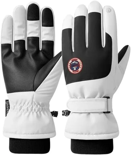 JJZS Guantes de nieve de esquí de invierno para hombres, mujeres, jóvenes Guantes de calentamiento de manos impermeables para pantalla táctil y