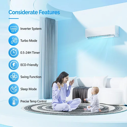 Miniatura 6 de ROVSUN Mini sistema de calefacción y aire acondicionado dividido de 18000 BTU con inversor, 20 SEER2 de ahorro de energía de 230 V sin conductos