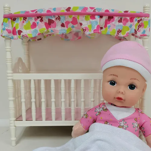Miniatura 4 de Baby's First Cuna afroamericana con dosel con muñeca de cuerpo suave de 9 pulgadas y manta de bebé, segura para niños de 3 años en adelante