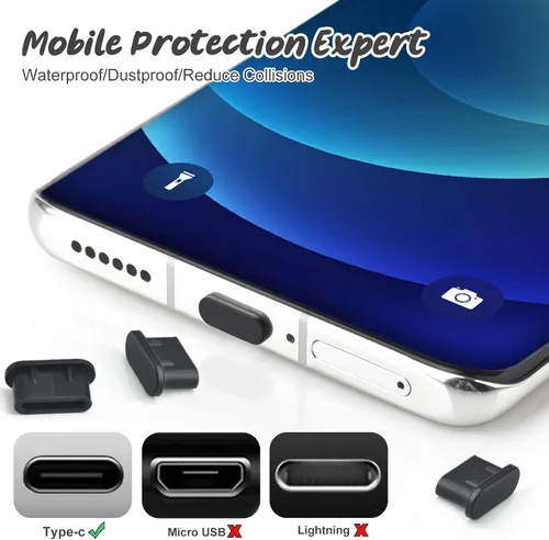 Miniatura 2 de Enchufe antipolvo USB C tipo C antipolvo cubierta USB C protector de puerto de carga tipo C con cepillo de limpieza para iPhone 15 Samsung