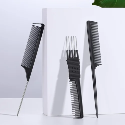 Miniatura 6 de TsMADDTs Peines de cola de rata para mujeres y hombres, juego de 3 peines para trenzar, separar, peinar, dientes finos, color negro