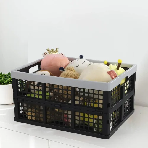 Miniatura 4 de Cajones de almacenamiento plegables de 34 litros/cesta de almacenamiento apilable, juego de 4 Negro + gris