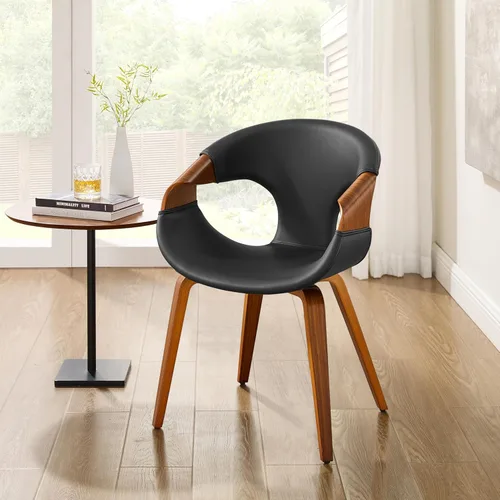 Zouron Silla de comedor moderna de mediados de siglo, silla tapizada de piel sintética con reposabrazos, silla decorativa con patas de madera para