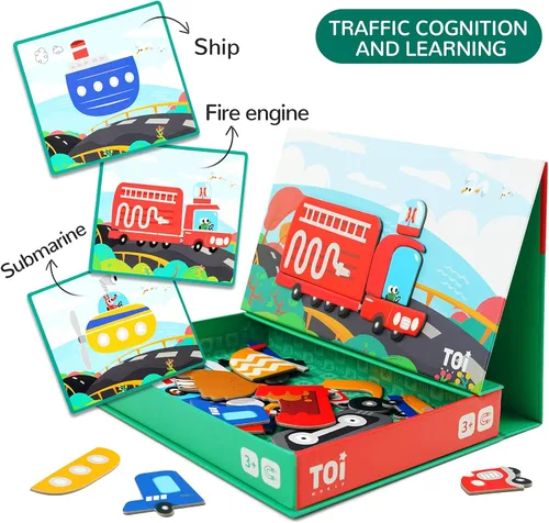 Miniatura 3 de Toi Juguetes magnéticos para niños, cajas de rompecabezas magnéticas con tablero de juego para niños de 3 a 8 años, juego de viaje portátil