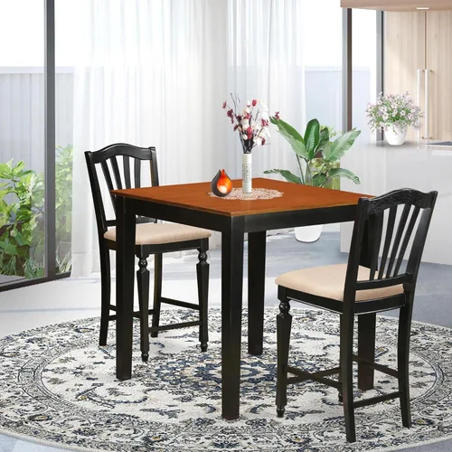 Miniatura 2 de East West Furniture PBCH3-BLK-C - Juego de mesa de comedor de 3 piezas de altura para mostrador de cocina contiene una mesa de comedor cuadrada y 2