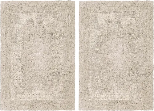Miniatura 14 de COTTON CRAFT Lujosas alfombras de baño, juego de 2 alfombrillas reversibles y pesadas para suelo de baño, bañera y ducha, tapete de algodón puro