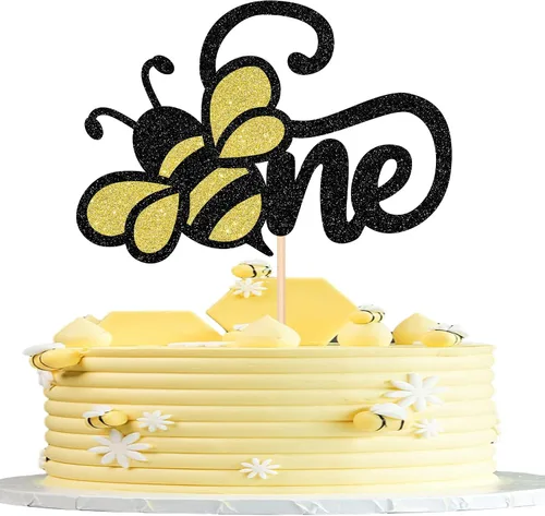 Miniatura 19 de ZHUOWEISM 1 decoración para pastel con diseño de abeja y flores con purpurina de panal de abejorros para pastel de cumpleaños, para temática