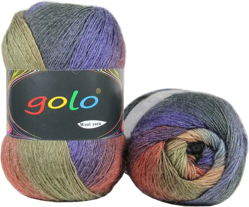 Miniatura 3 de Hilo de lana golo para tejer 200 yardas, hilo Cachemire multicolor arcoíris