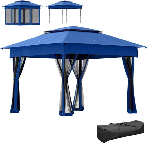 Miniatura 10 de Outsunny 11' x 11' Carpa desplegable de toldo, refugio para patio al aire libre con mosquitero con cremallera extraíble, carpa instantánea para Caqui