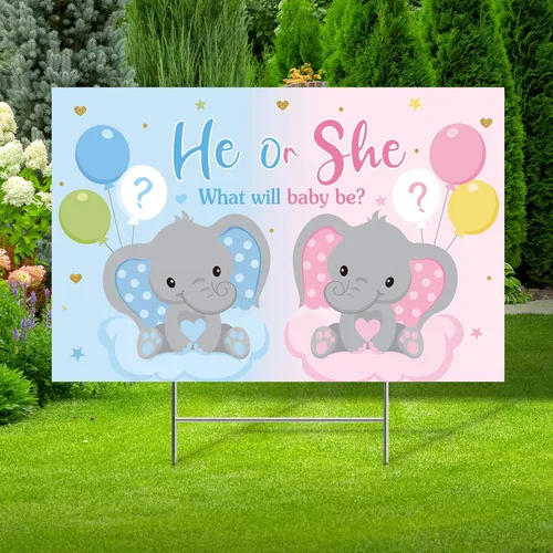 Miniatura 11 de Capoda Letrero de Jardín para Baby Shower con Estaca Letrero de Jardín de Revelación de Género Elefante Azul Rosa Decoración de Césped Niño Niña Oso