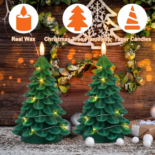 Miniatura 2 de Árboles de Navidad Velas sin llama con luces de cadena, control remoto de 11 teclas y temporizador, 2 paquetes de velas LED parpadeantes de cera