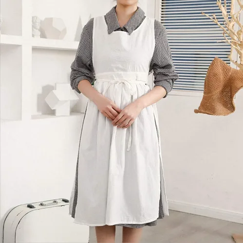 Miniatura 4 de Vestido estilo pinafore de algodón con cuello en V y cuello en V para mujeres y niñas