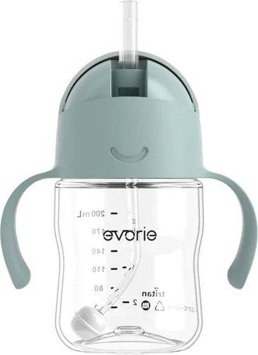 Miniatura 10 de Evorie Tritan - Vaso para beber con popote con peso con asas para bebés y niños pequeños, botella de agua a prueba de derrames con popote para 6