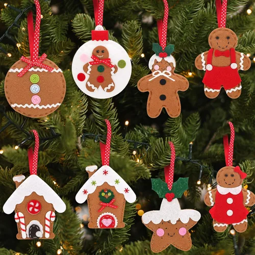 Skylety Juego de 8 adornos grandes de fieltro 3D de jengibre para árbol de Navidad, decoraciones de árbol de fieltro de Navidad, bastón de caramelo