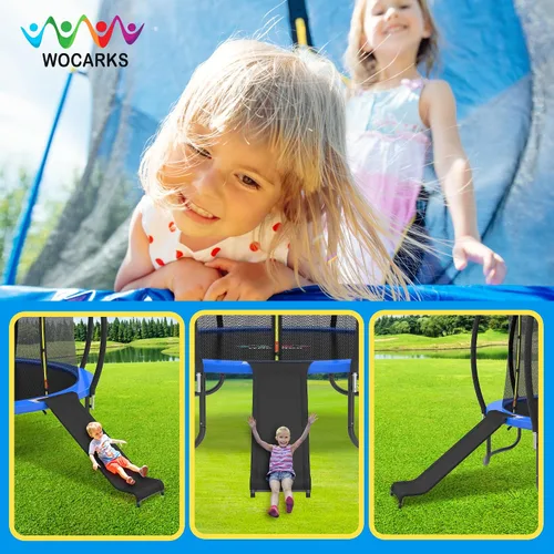 Miniatura 4 de Escalera universal para trampolín de 10/12/14/15 pies, diseño negro y plateado con marco de acero resistente, fácil de montar, seguridad y parte