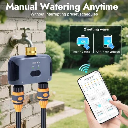 Miniatura 3 de WiFi Water Timer for Garden Hose with Brass Inlet,Smart Hose Timer with WiFi Hub, APP & Voice Control,Up to 20 Watering Plans, 2-Zone Sprinkler Drip