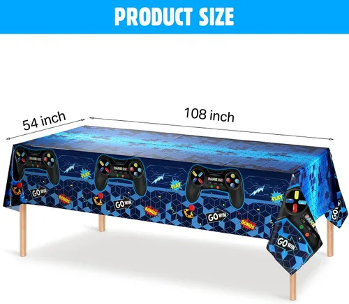 Miniatura 2 de Tatuo 3 fundas de mesa de videojuegos, decoración de cumpleaños temática de juegos, mantel de plástico, suministros de fiesta para niños y niñas