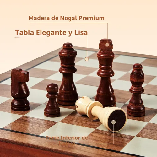 Miniatura 2 de MerryPony Juego de ajedrez y damas de madera magnético 2 en 1, juego de ajedrez plegable de 15 pulgadas para adultos y niños, tablero de ajedrez