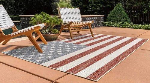 Miniatura 2 de Unique Loom Outdoor Collection Alfombra de área (3' 3' 3' x 5' 3' Rectángulo, Rojo/ Azul)