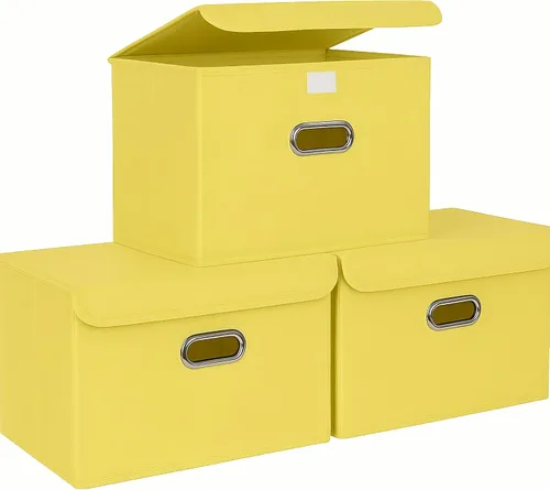 Miniatura 10 de STOREONE Contenedores de Almacenamiento de Tela en Forma de Cubo Plegables, Organizador Contenedor Cesta Plegable con Tapas y Asas de Metal