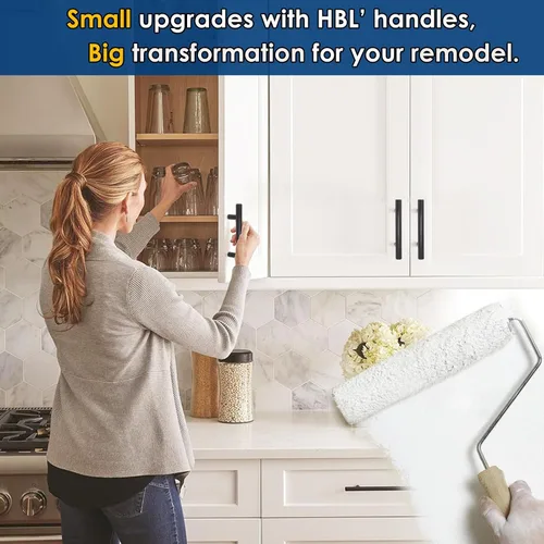 Miniatura 4 de HBL' - Paquete de 5 jaladeras de acero inoxidable para cocina, con 3 pulgadas de distancia entre los agujeros, color negro mate, para gabinetes