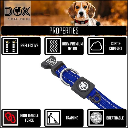 Miniatura 3 de DDOXX Collar de nailon reflectante para perro, collares fuertes y ajustables, mediano (bue)