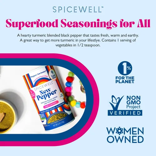 Miniatura 5 de Spicewell - Nuevo pimentero - Pimienta negra ayurvédica con cúrcuma, 21 vitaminas y minerales a base de plantas - Molido fino, sabor fresco