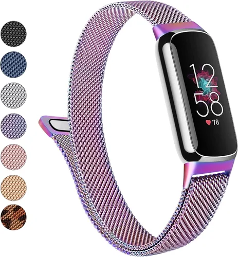 Miniatura 16 de Correa de metal para Fitbit Luxe para mujeres y hombres, correa de repuesto magnética ajustable de malla de acero inoxidable compatible con Fitbit