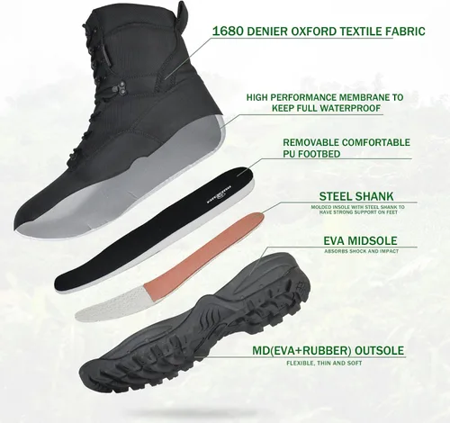 Miniatura 5 de Men's Waterproof Military Tactical Boots Lightweight Work Boot Insulated Hunting Boots, 8 Inches Lace-up Outdoor Boots, 400g Thinsulate