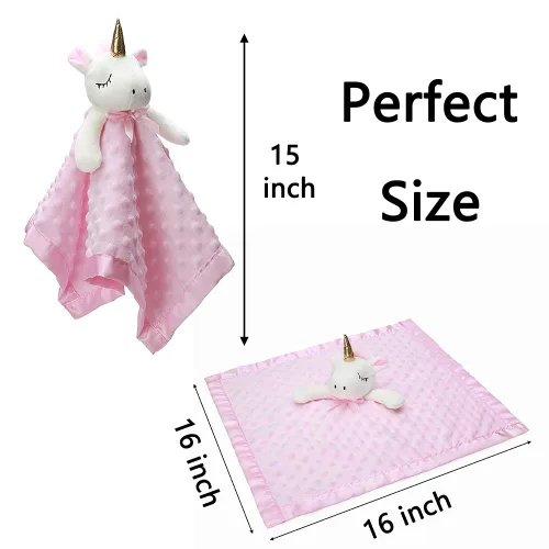 Miniatura 5 de Pro Goleem Unicorn Loveys - Manta de seguridad rosa de felpa suave para niñas, juguete de peluche para bebés, regalos para recién nacidos, bebés