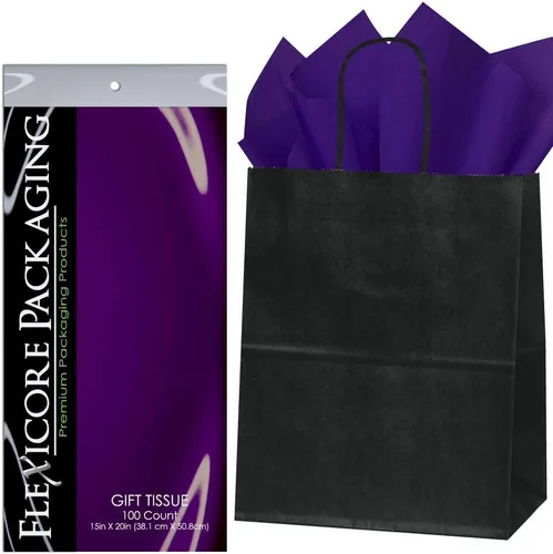 Miniatura 16 de Flexicore Packaging® Bolsas de regalo de papel kraft negro de 8 x 4.75 x 10.25 pulgadas + papel de seda de regalo (azul rey, 5 bolsas)