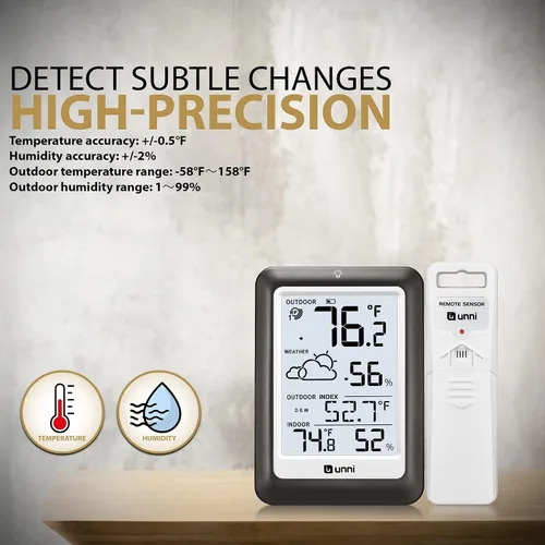 Miniatura 6 de Termómetro inalámbrico para interiores y exteriores, estación meteorológica inalámbrica, monitor de humedad y temperatura, funciona